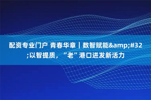 配资专业门户 青春华章｜数智赋能 以智提质，“老”港口迸发新活力